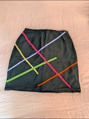 Vintage SilkLand 100% Silk Abstract Ribbon Geometric Mini Skirt Size 12